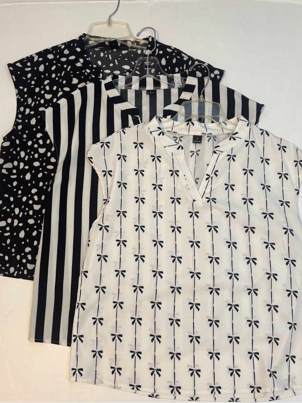 3 Black & White Patterned Cap Sleeve Tops